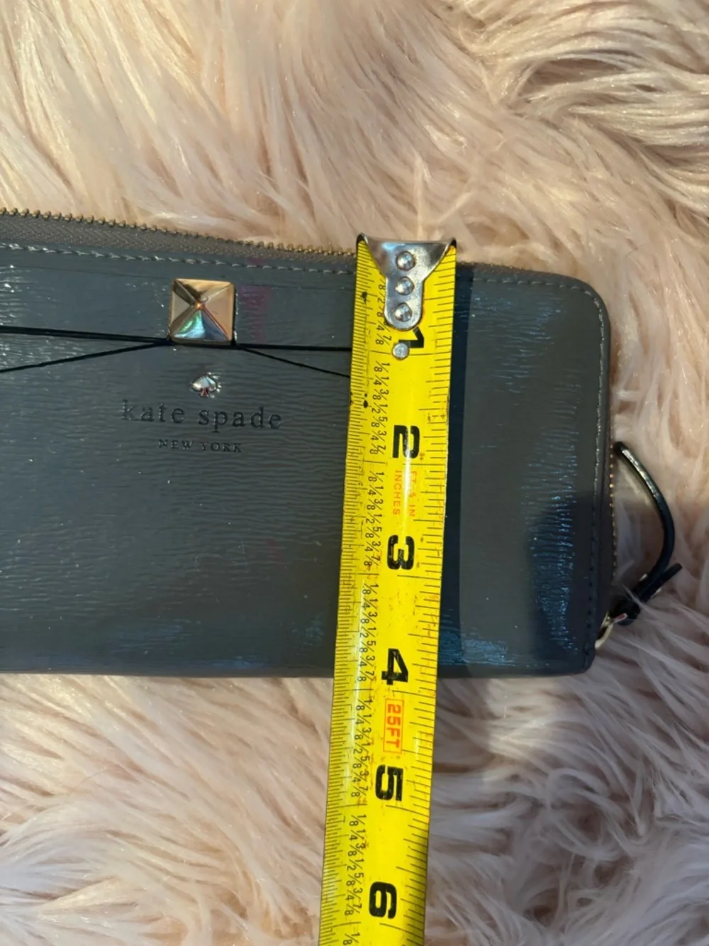 grey Kate Spade Beacon Court patent leather wallet